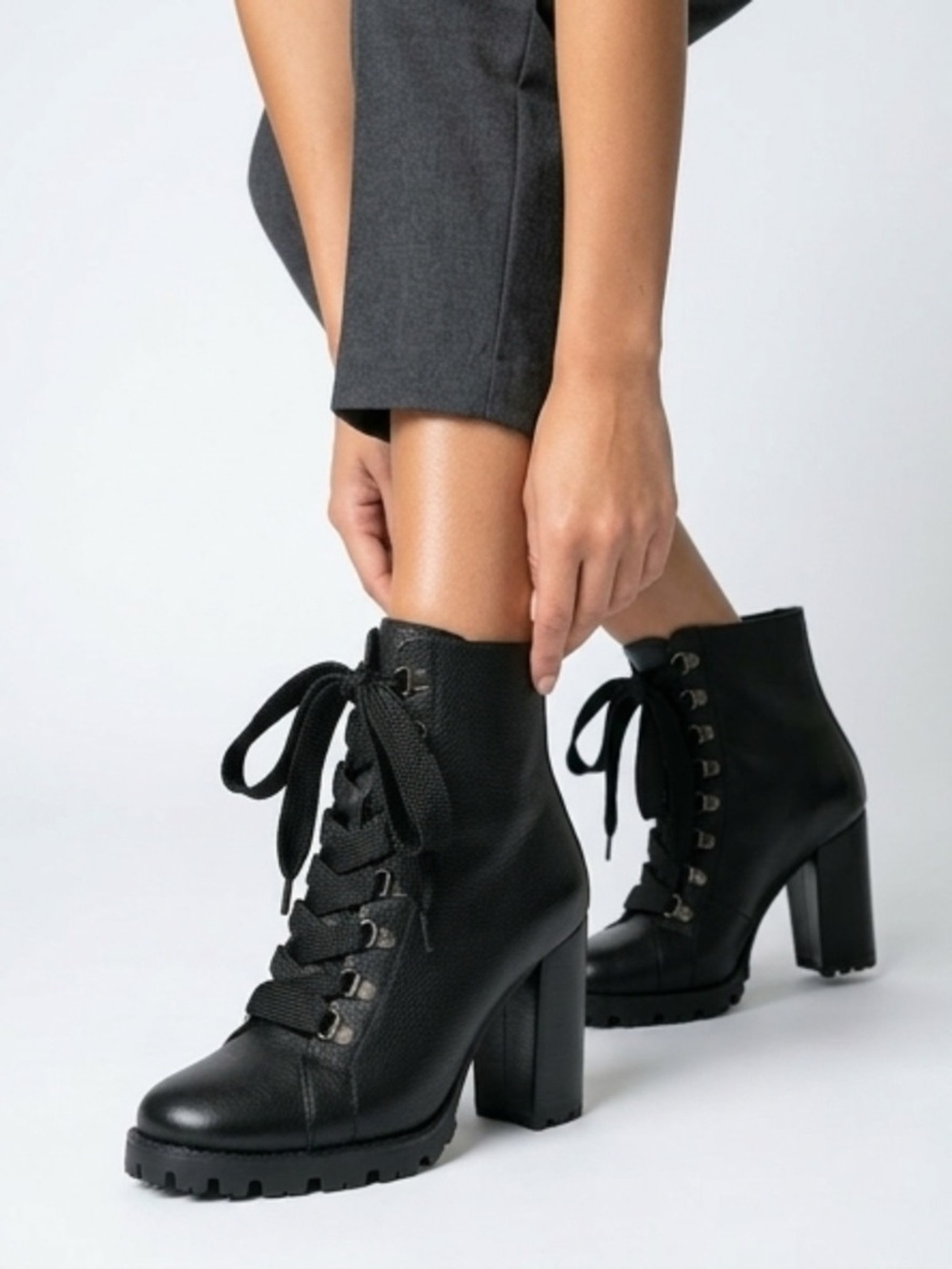 SCHUTZ Black Leather Moto Boots